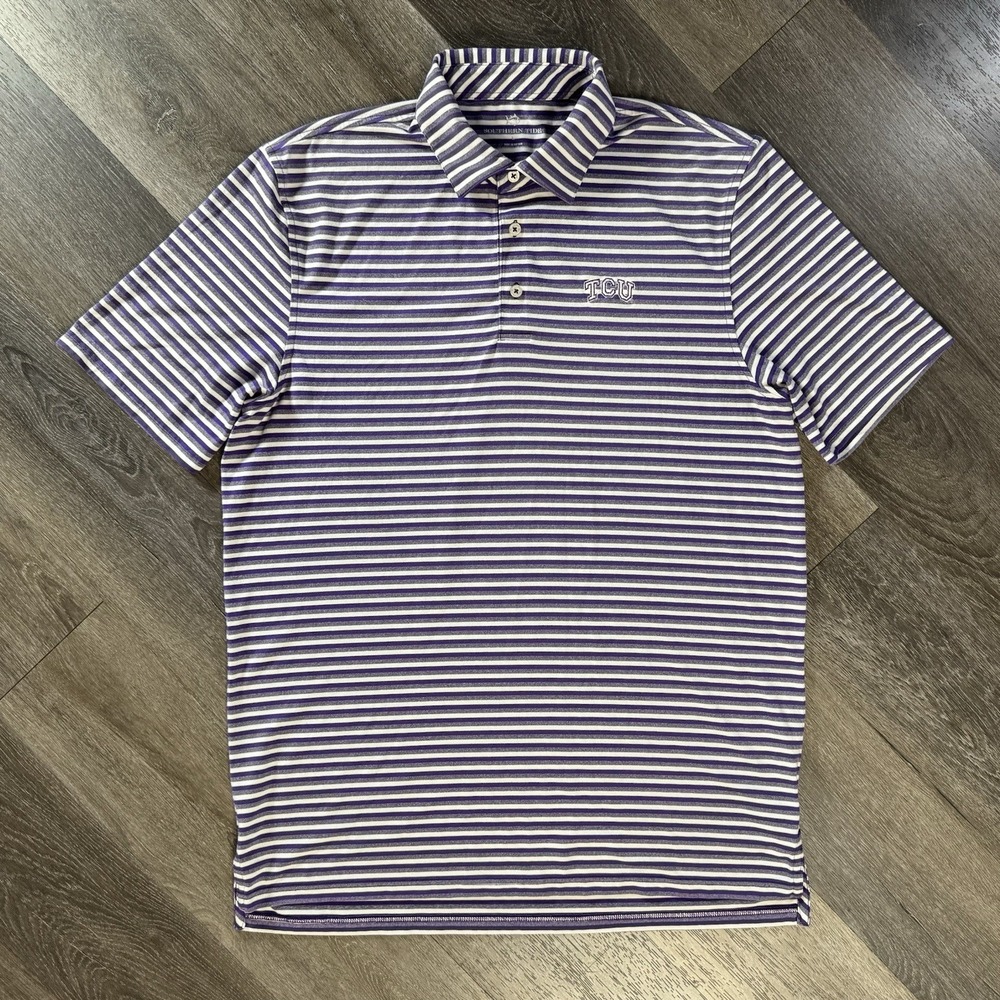 Southern Tide Polo Shirt Size Large High Point University HPU Purple Striped